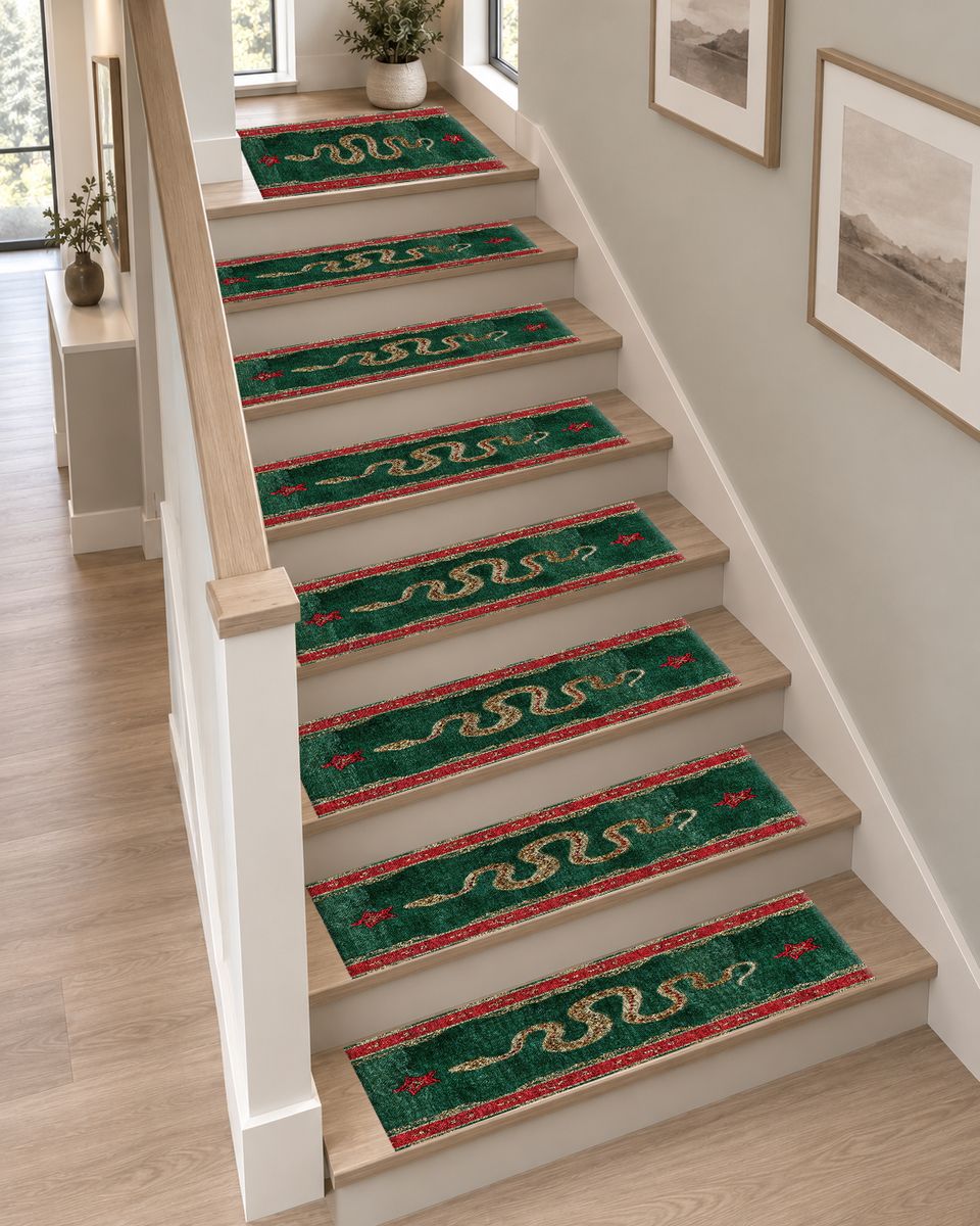 Green and Red Serpent Runner non-slip stair mat