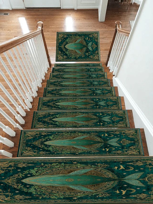 Teal Whale Celestial Medallion non-slip stair mat