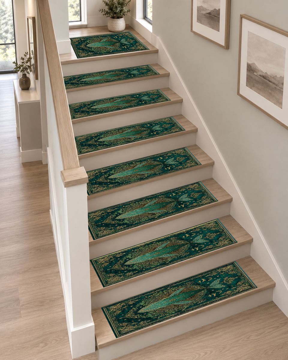 Teal Whale Celestial Medallion non-slip stair mat