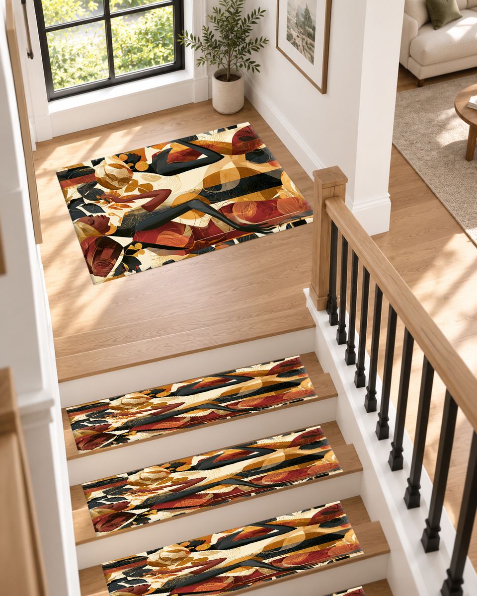 Abstract Dancing Women Earth Tones non-slip stair mat