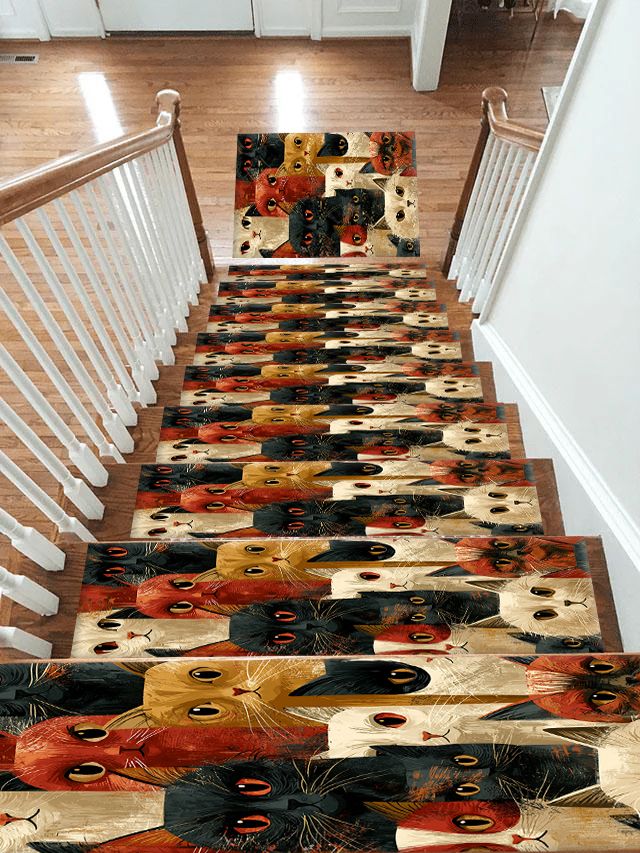 Funny Cat Faces Collage non-slip stair mat