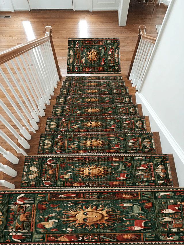 Celestial Sun Folk Art non-slip stair mat
