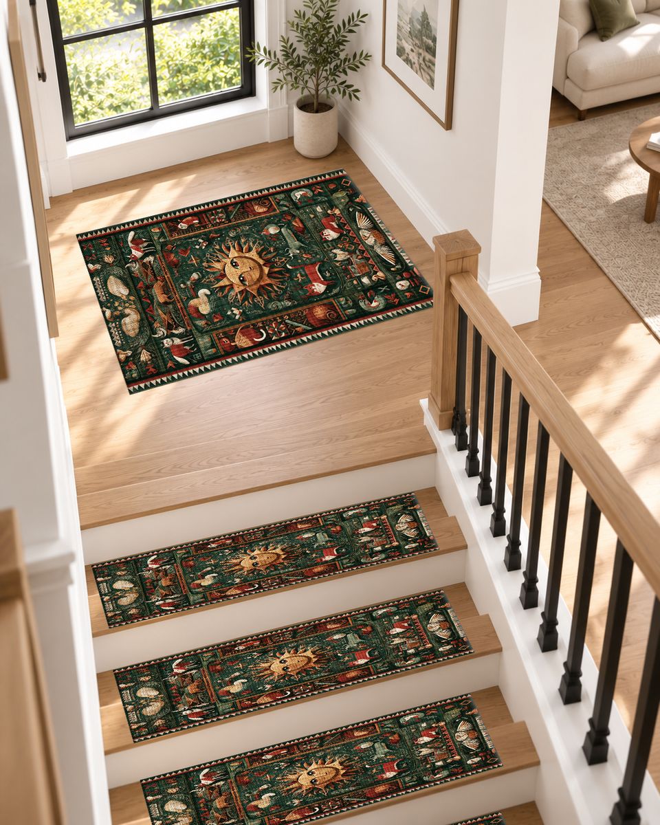 Celestial Sun Folk Art non-slip stair mat