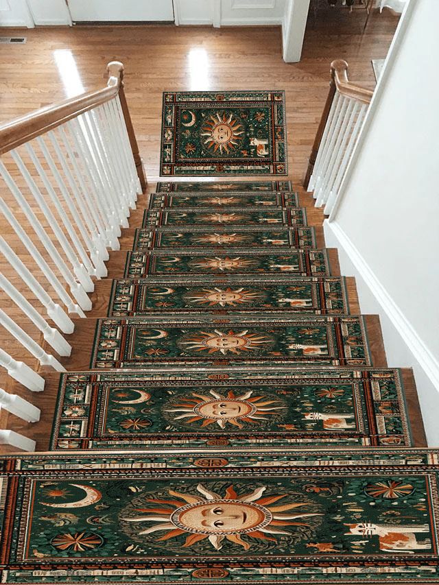 Mystic Sun and Moon Folk non-slip stair mat