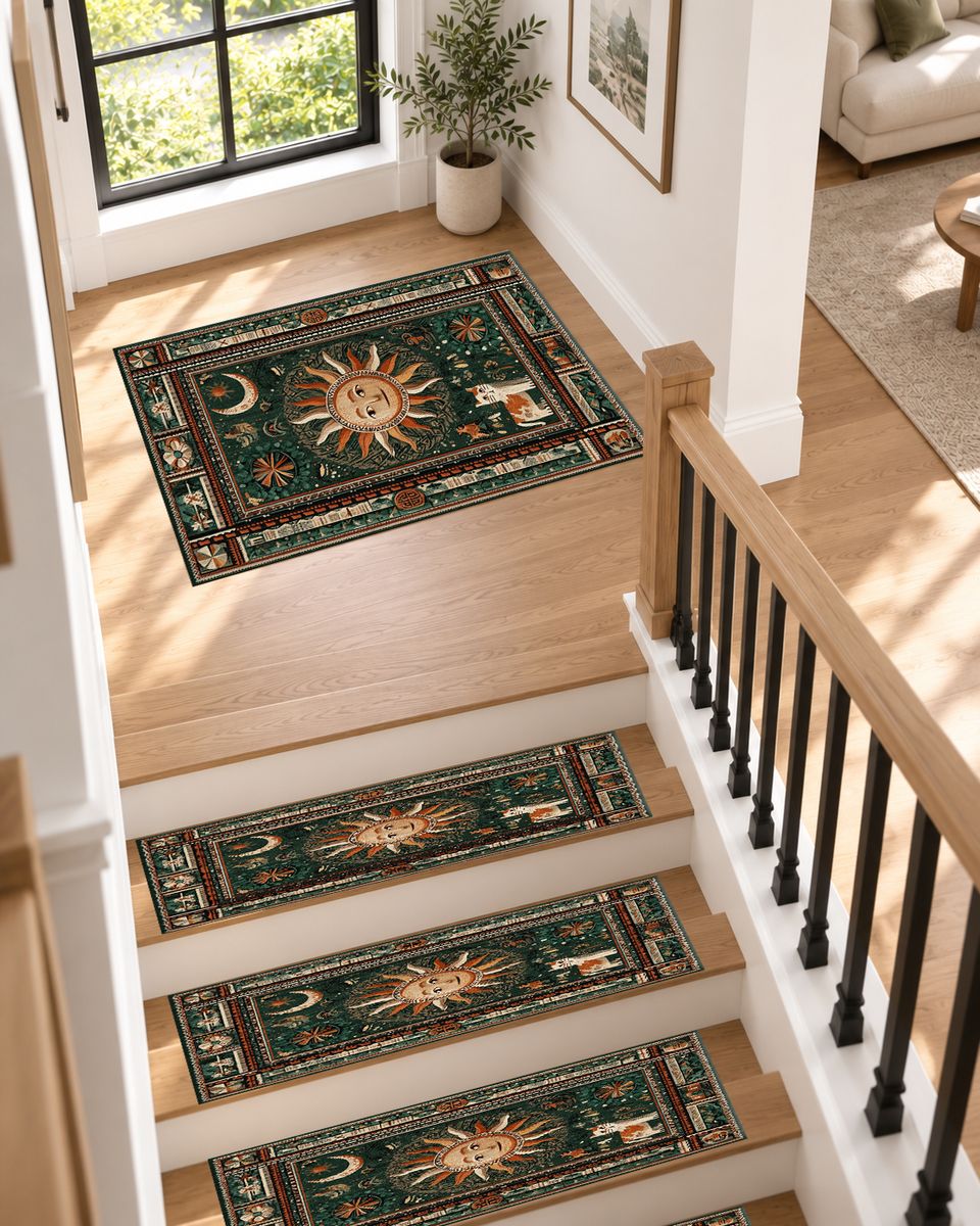 Mystic Sun and Moon Folk non-slip stair mat
