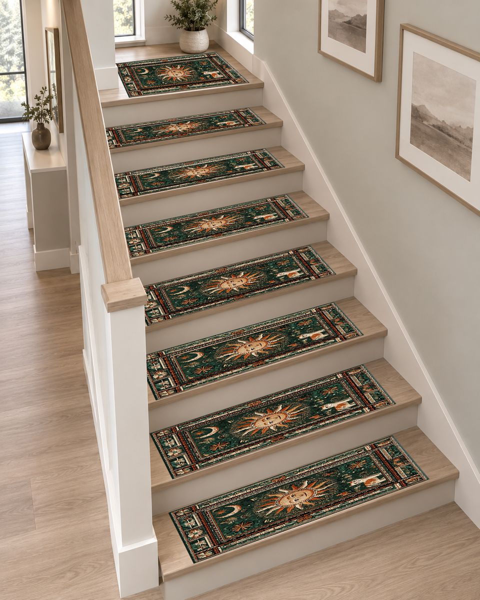 Mystic Sun and Moon Folk non-slip stair mat