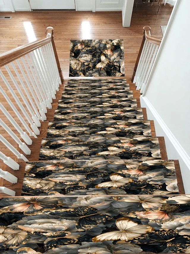 Butterflies and Dark Peonies non-slip stair mat