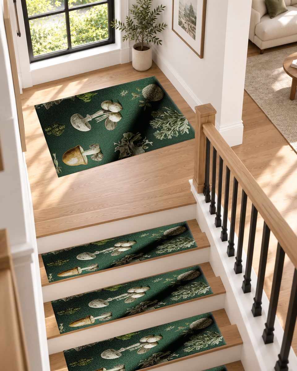 Forest Green Mushroom Botanical non-slip stair mat