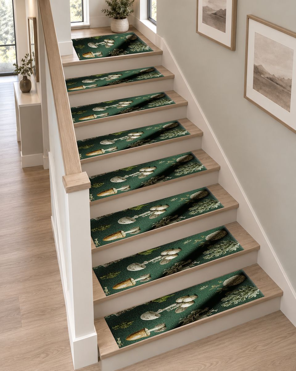 Forest Green Mushroom Botanical non-slip stair mat