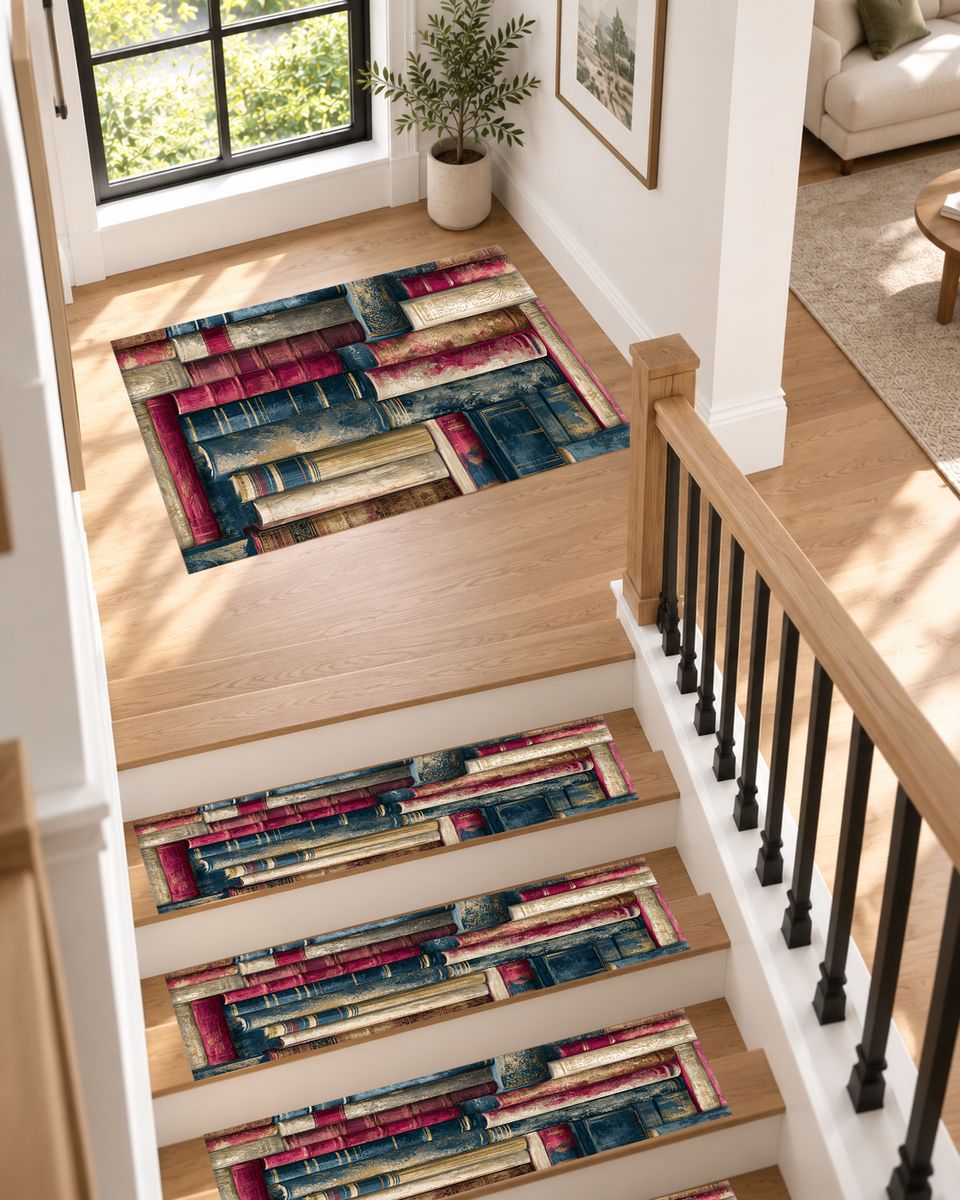 Library Books Pattern non-slip stair mat