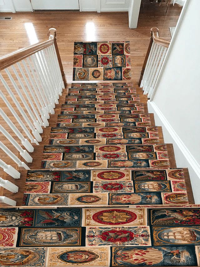 Vintage Ships and Postage Stamps non-slip stair mat