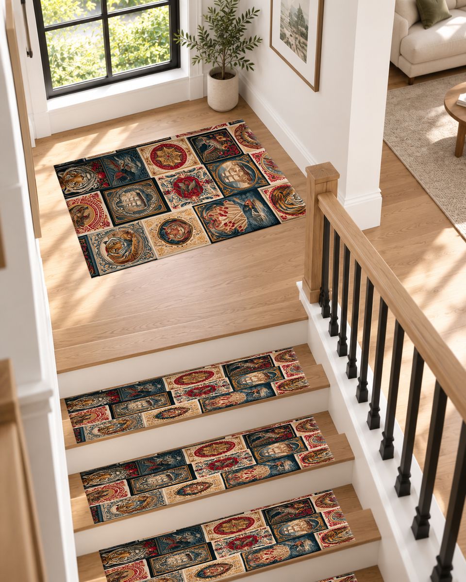 Vintage Ships and Postage Stamps non-slip stair mat