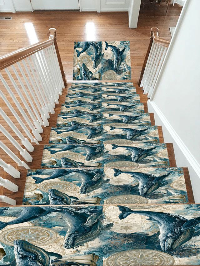 Blue Whales Ocean Pattern non-slip stair mat
