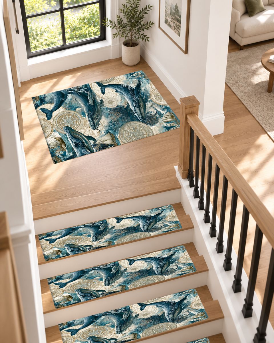 Blue Whales Ocean Pattern non-slip stair mat