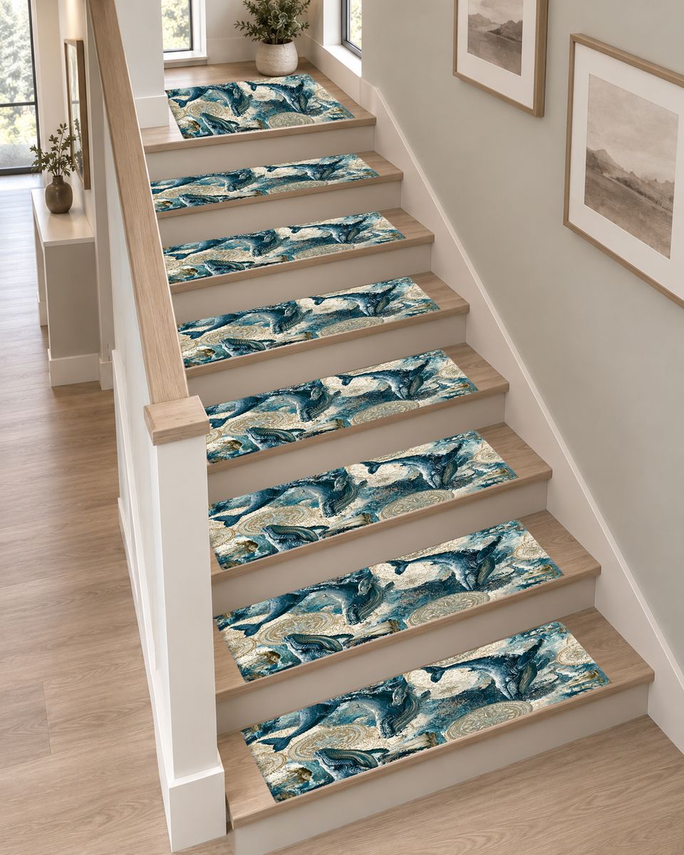 Blue Whales Ocean Pattern non-slip stair mat