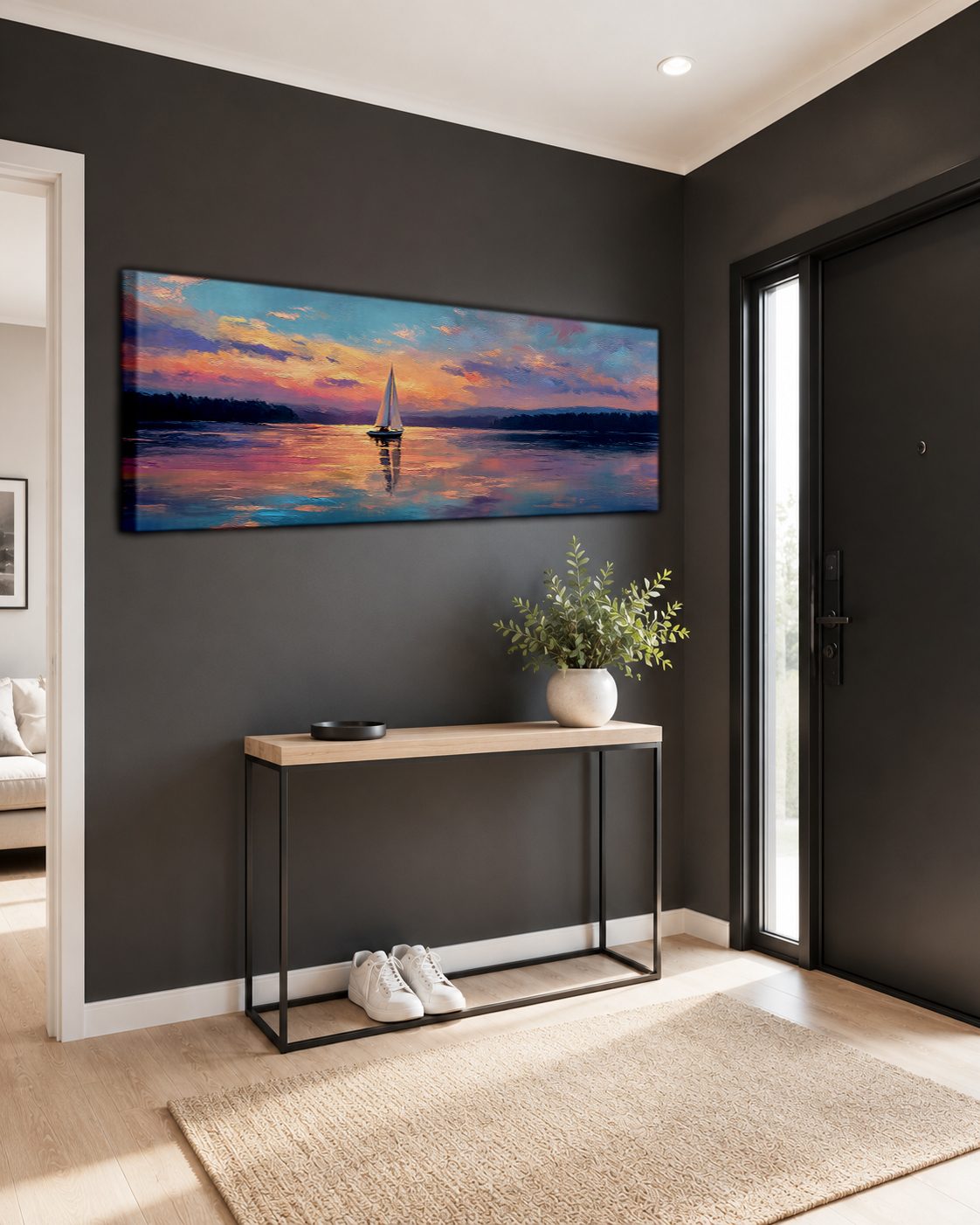 Sailboat at Pastel Sunset Lake canvas wall art, unframed canvas