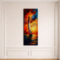 Sailboat in Fiery Sunset Palette Knife canvas wall art, unframed canvas