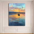 Sailboat on Golden Lake Sunset canvas wall art, unframed canvas