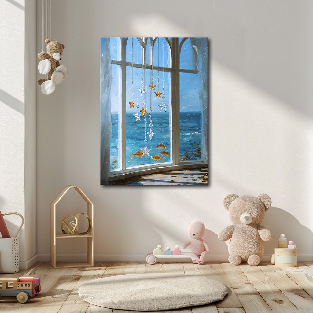 Sea View Window with Starfish canvas wall art, unframed canvas