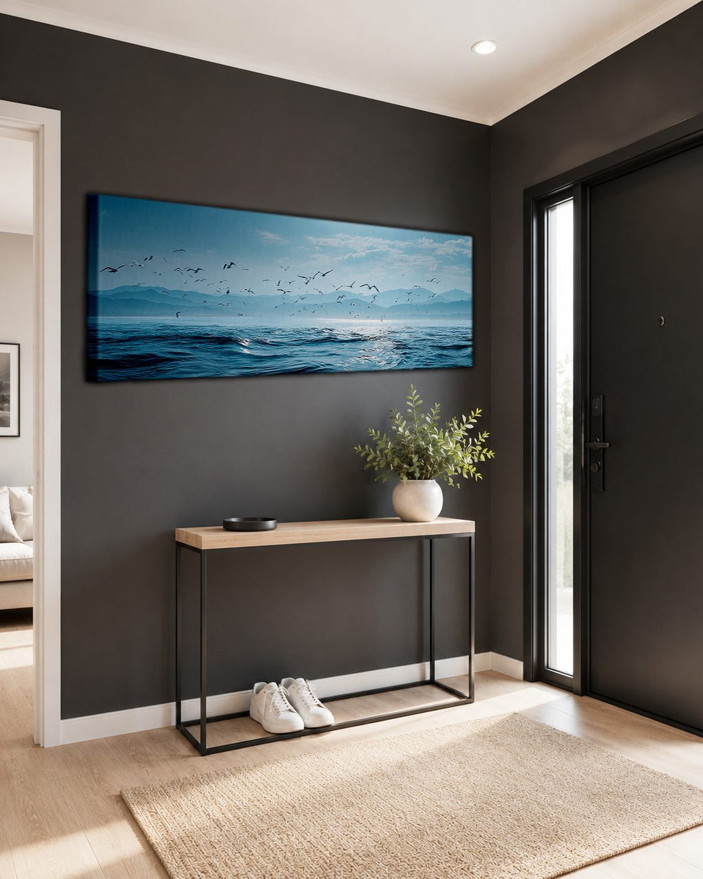 Seagulls over Blue Ocean canvas wall art, unframed canvas