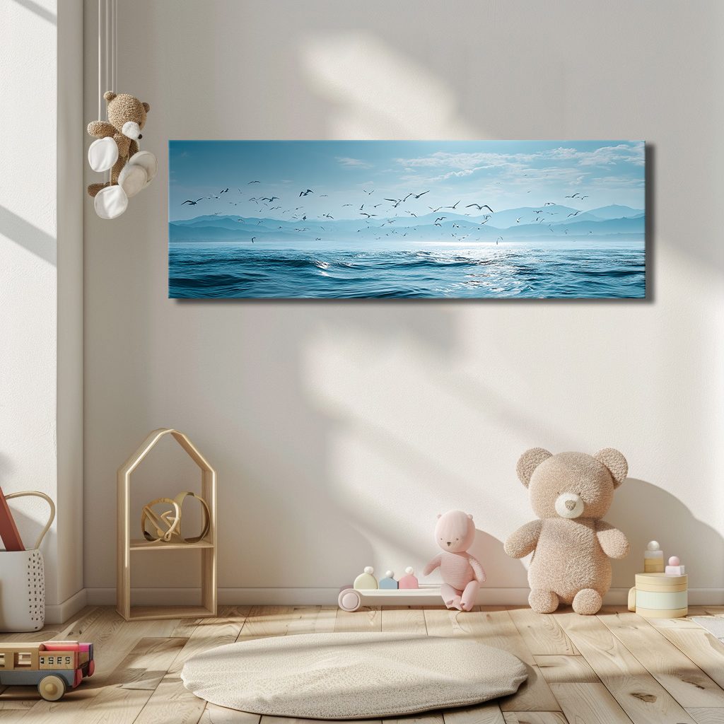 Seagulls over Blue Ocean canvas wall art, unframed canvas
