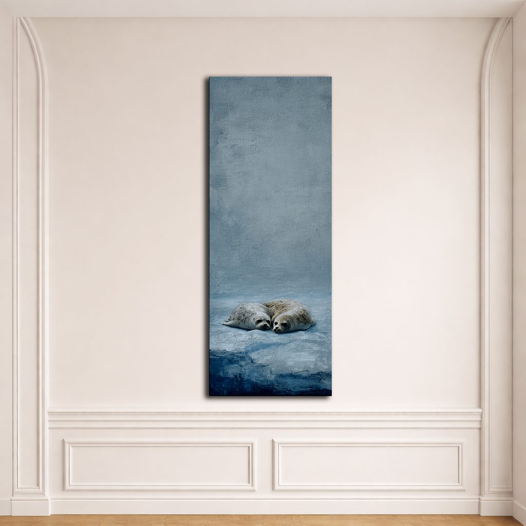 Seal Pups on Ice canvas wall art, unframed canvas