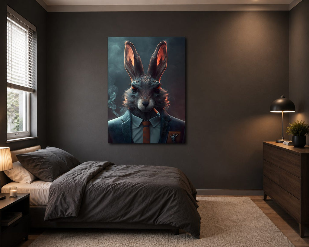 Smoking Rabbit in a Suit canvas wall art, unframed canvas