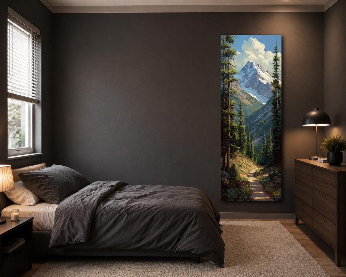Snowy Mountain Peak and Forest Trail canvas wall art, unframed canvas