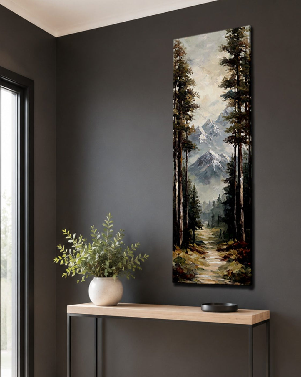 Snowy Mountain Pine Forest Path canvas wall art, unframed canvas