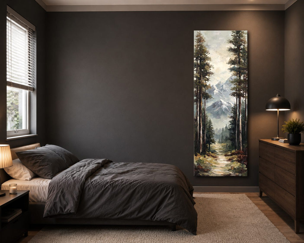 Snowy Mountain Pine Forest Path canvas wall art, unframed canvas