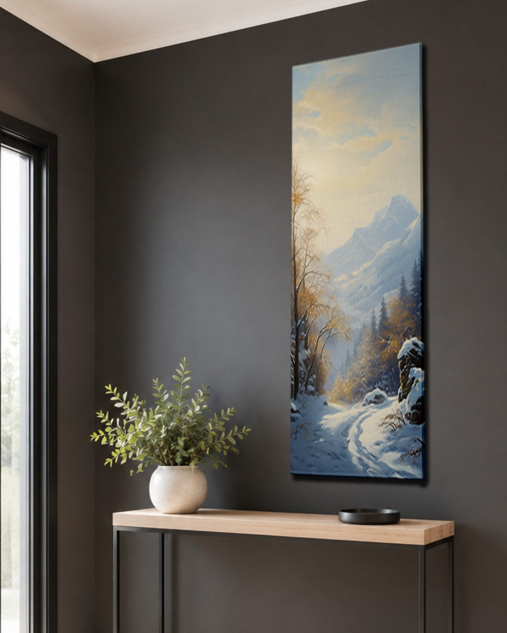 Snowy Mountain Winter Forest canvas wall art, unframed canvas