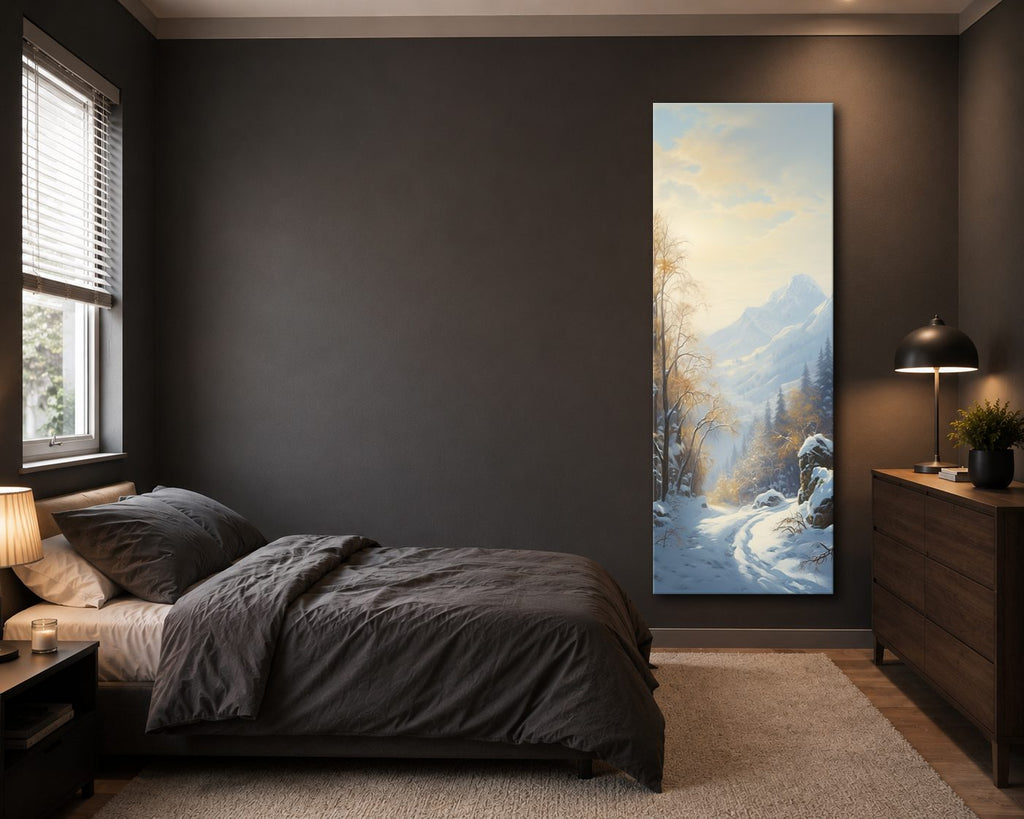Snowy Mountain Winter Forest canvas wall art, unframed canvas