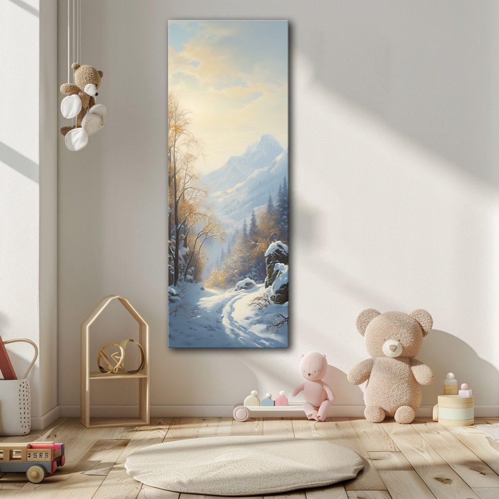 Snowy Mountain Winter Forest canvas wall art, unframed canvas