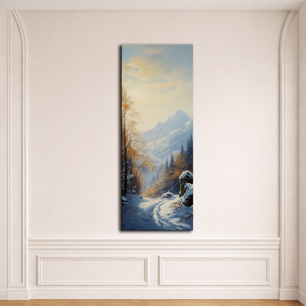Snowy Mountain Winter Forest canvas wall art, unframed canvas