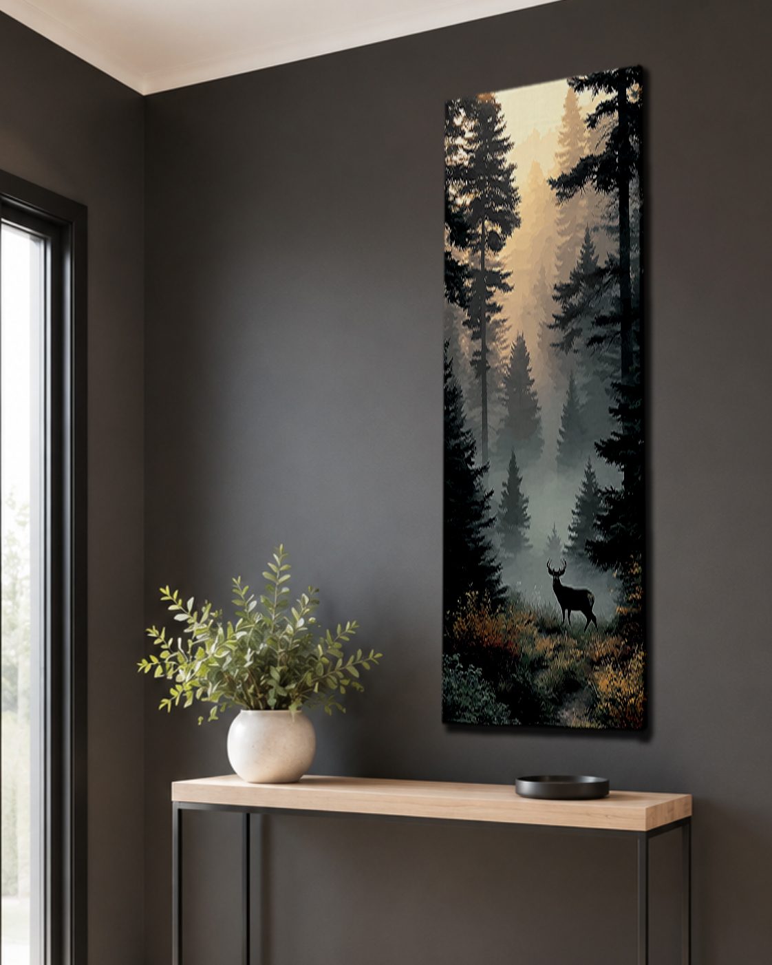 Stag in Foggy Forest canvas wall art, unframed canvas