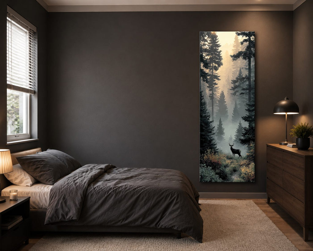 Stag in Foggy Forest canvas wall art, unframed canvas