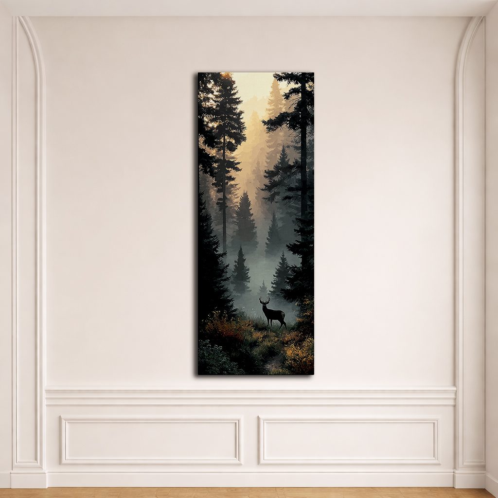 Stag in Foggy Forest canvas wall art, unframed canvas