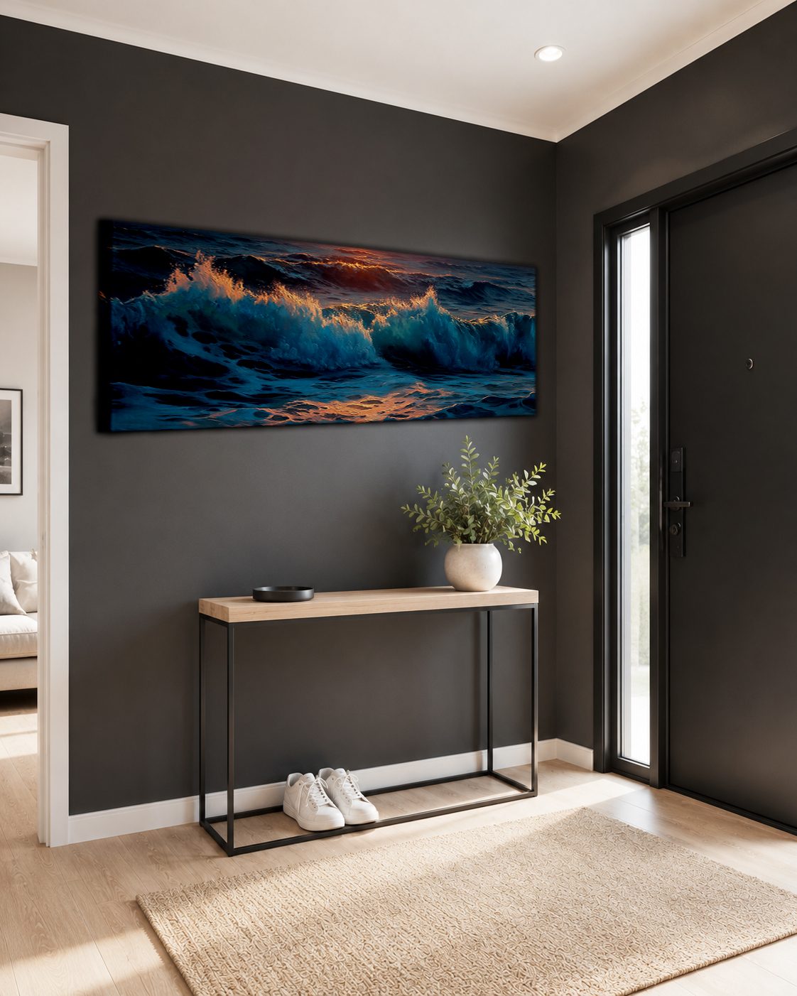 Stormy Ocean Waves at Sunset canvas wall art, unframed canvas