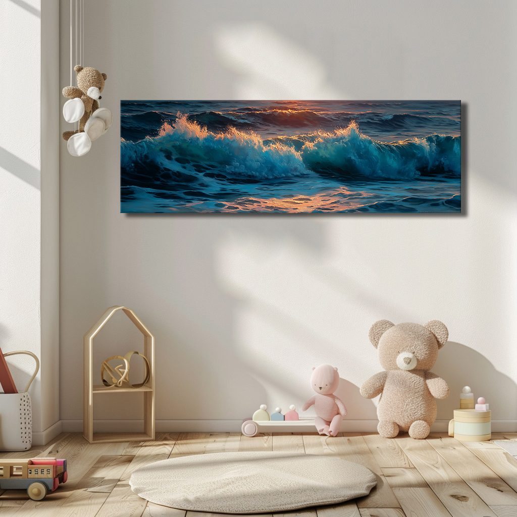 Stormy Ocean Waves at Sunset canvas wall art, unframed canvas