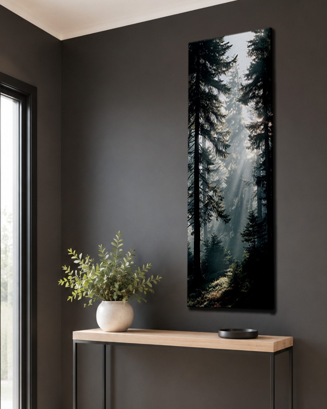 Sunbeams in Pine Forest canvas wall art, unframed canvas