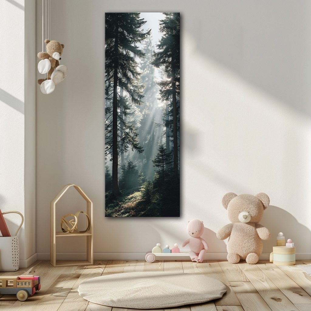 Sunbeams in Pine Forest canvas wall art, unframed canvas