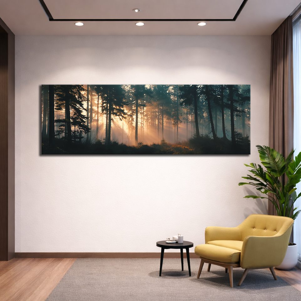 Sunlight Through Misty Forest canvas wall art, unframed canvas