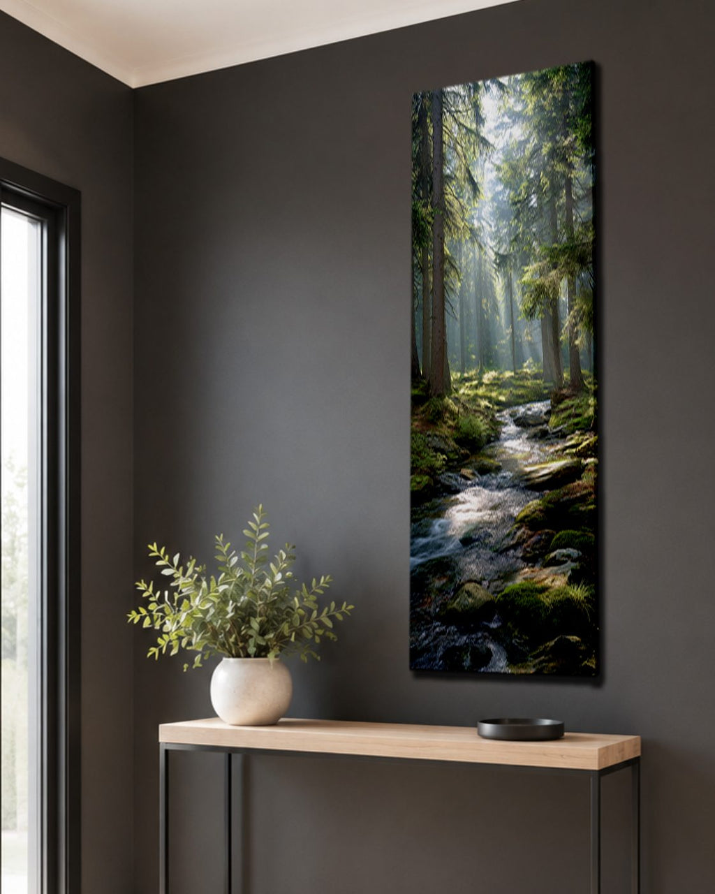 Sunlit Forest Creek canvas wall art, unframed canvas