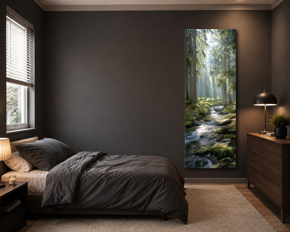 Sunlit Forest Creek canvas wall art, unframed canvas