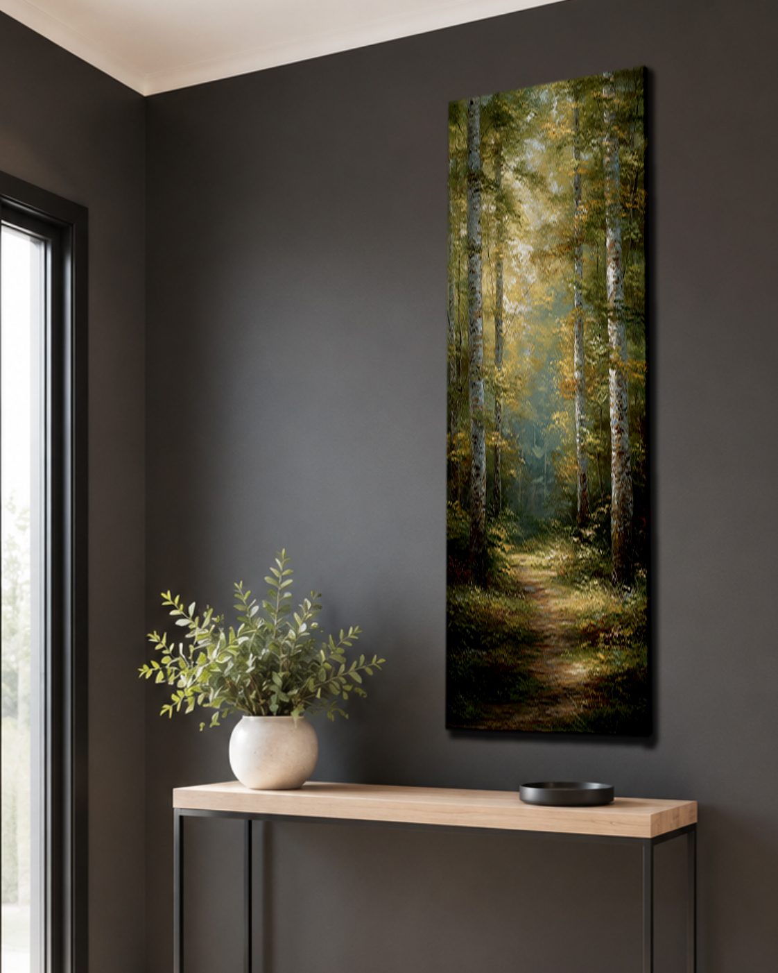Sunlit Forest Trail canvas wall art, unframed canvas