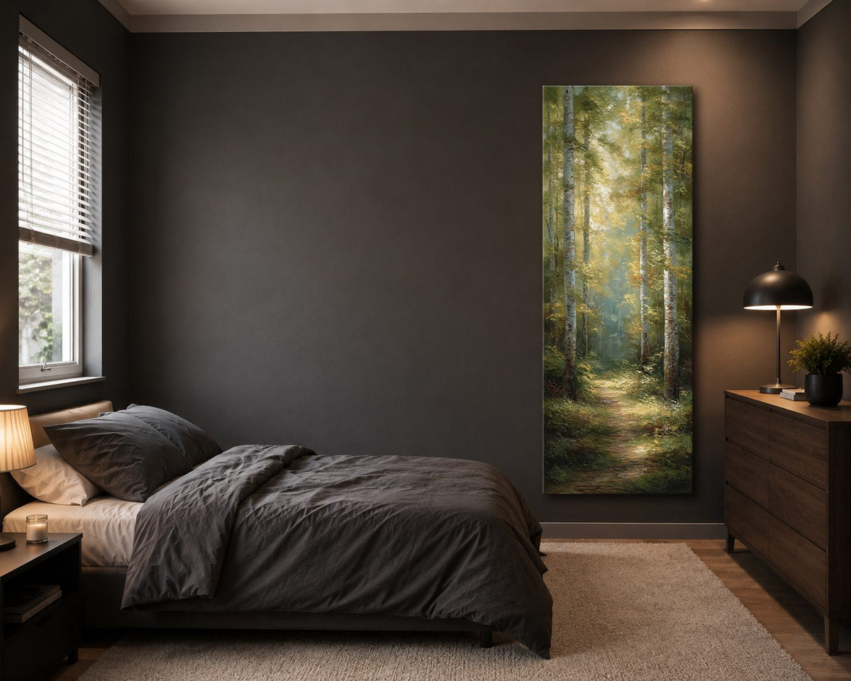 Sunlit Forest Trail canvas wall art, unframed canvas