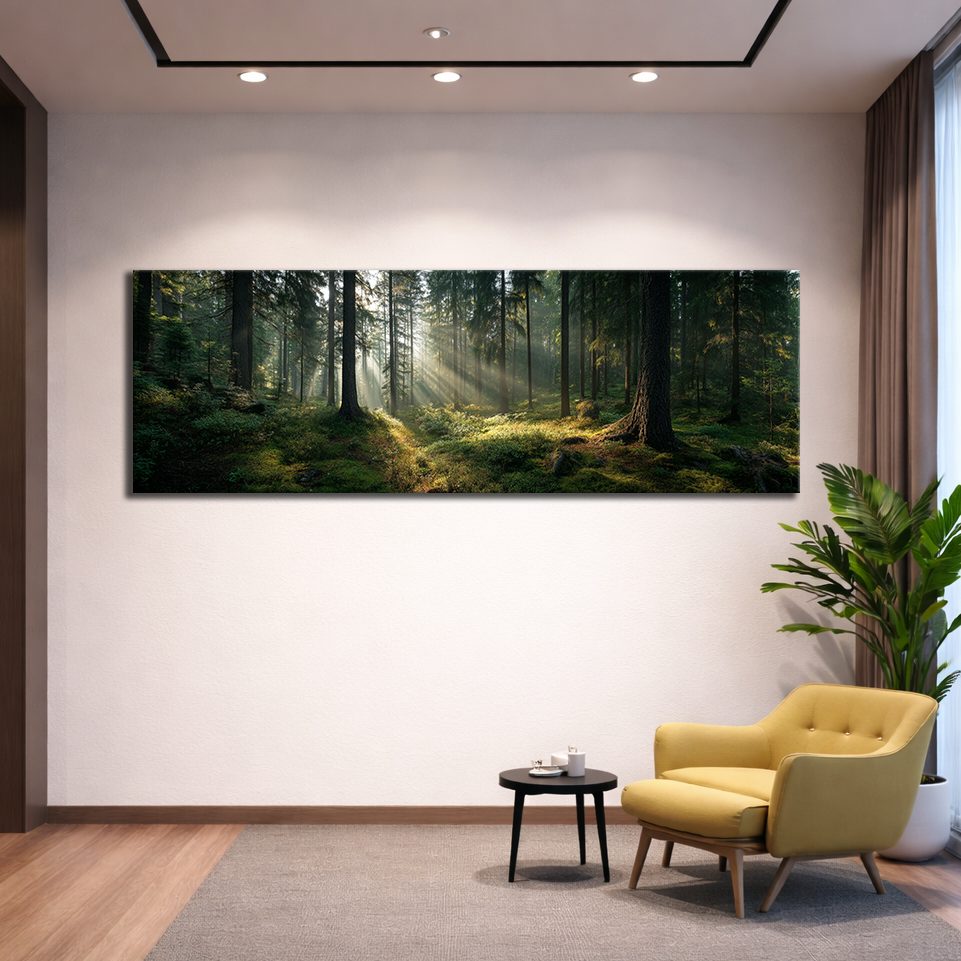Sunlit Pine Forest Floor canvas wall art, unframed canvas