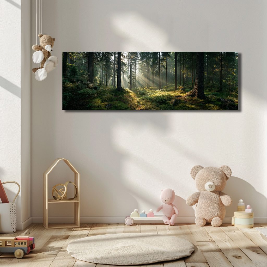 Sunlit Pine Forest Floor canvas wall art, unframed canvas