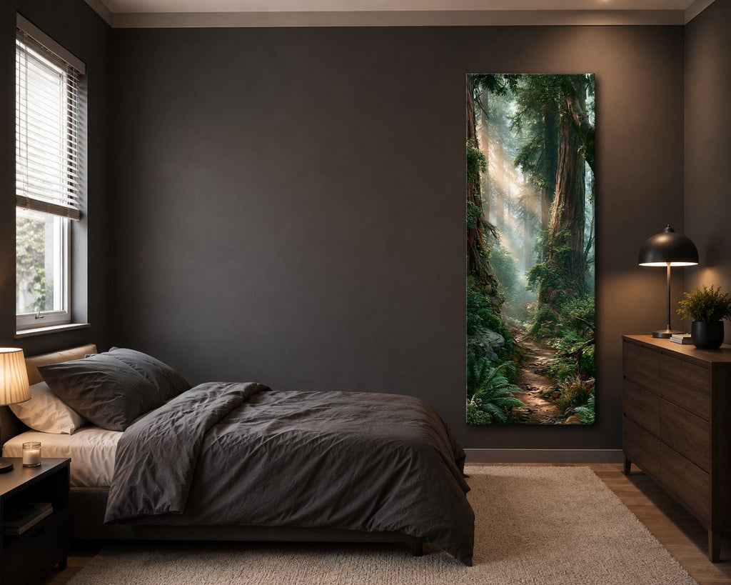 Sunlit Redwood Forest Trail canvas wall art, unframed canvas