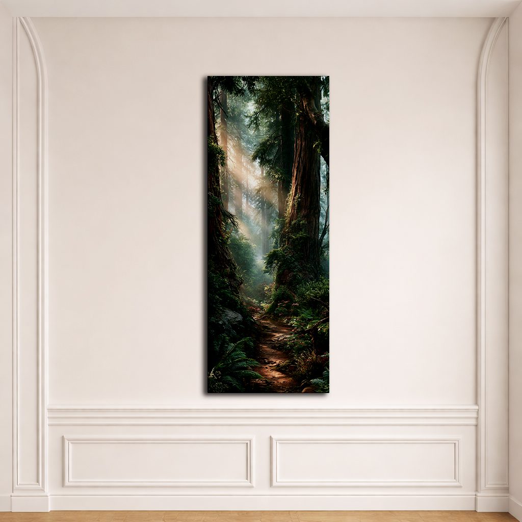 Sunlit Redwood Forest Trail canvas wall art, unframed canvas